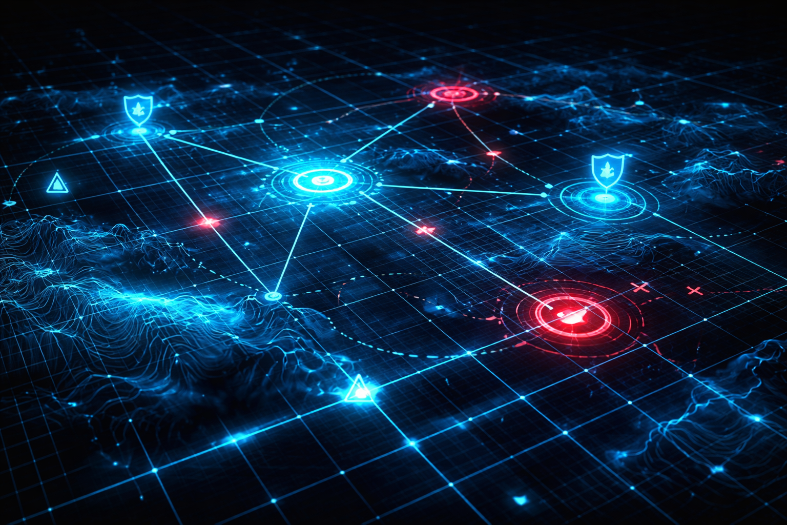 Soyut strateji harita ızgarası üzerinde neon çizgiler